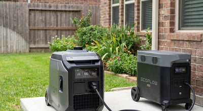 EcoFlow Smart Generator 4000 dual fuel generator outdoors connected to Delta Pro