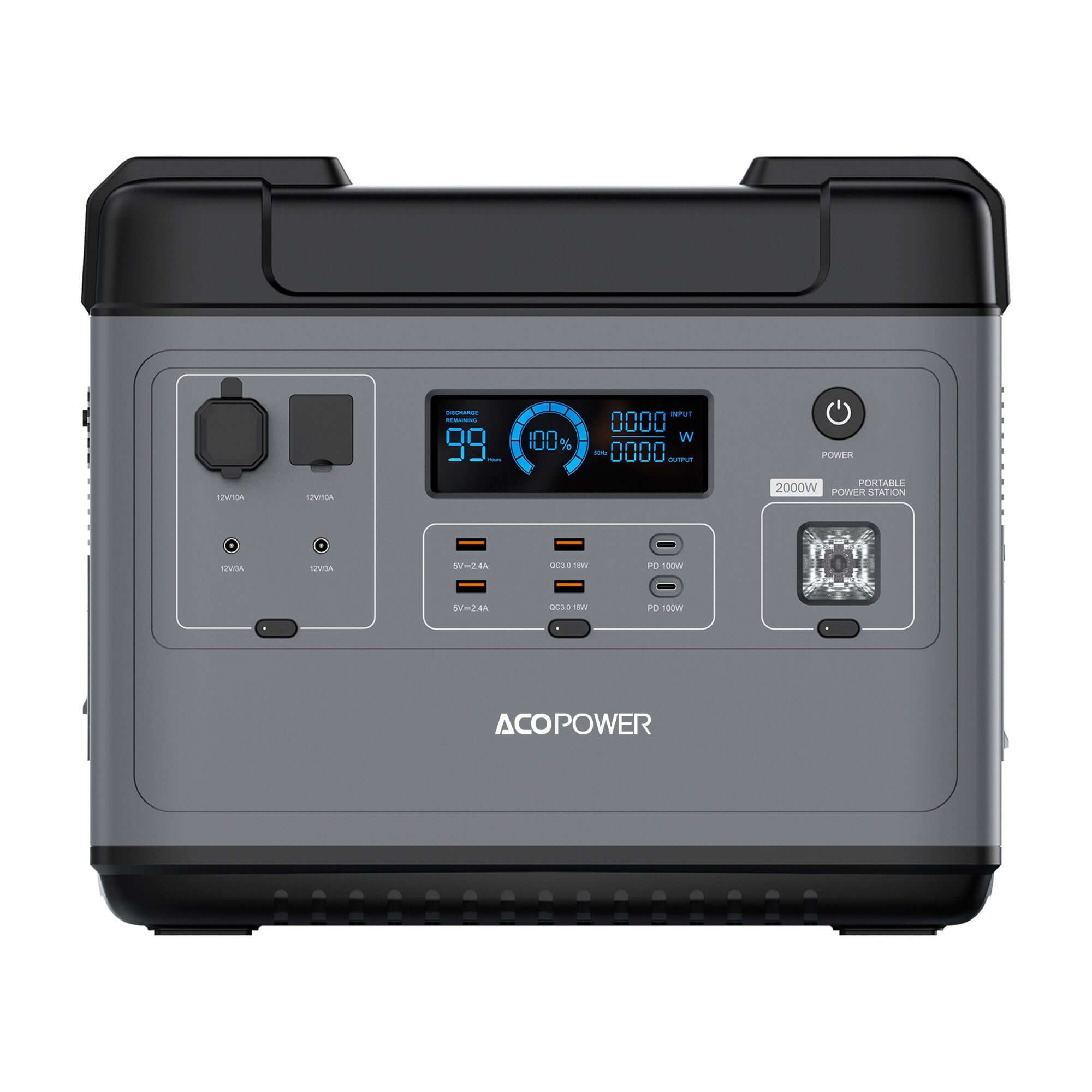 The ACOPOWER portable power station offers a 2000Wh capacity with a digital display, multiple ports (USB, USB-C, AC), and delivers 2000W output to fulfill your mobile power needs.