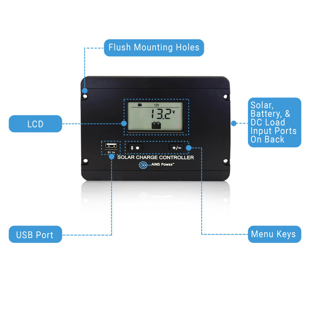 Aims Power KITD-800W190W Solar Charge Controller LCD Callouts