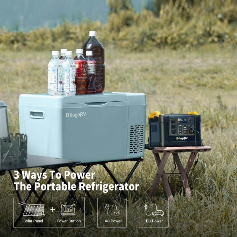 BougeRV 12V Mint Green Mini Fridge has 3 Ways to Power
