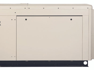 A beige, rectangular Cummins generator with the Cummins logo on the left, shown on a white background. It features a metal enclosure, vented section on the right, and is ideal for commercial backup power.