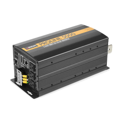 A black and silver Wagan Tech 5000 Watt Power Inverter with multiple AC outlets and a vented metal casing, shown on a white background—ideal for off-grid power needs.
