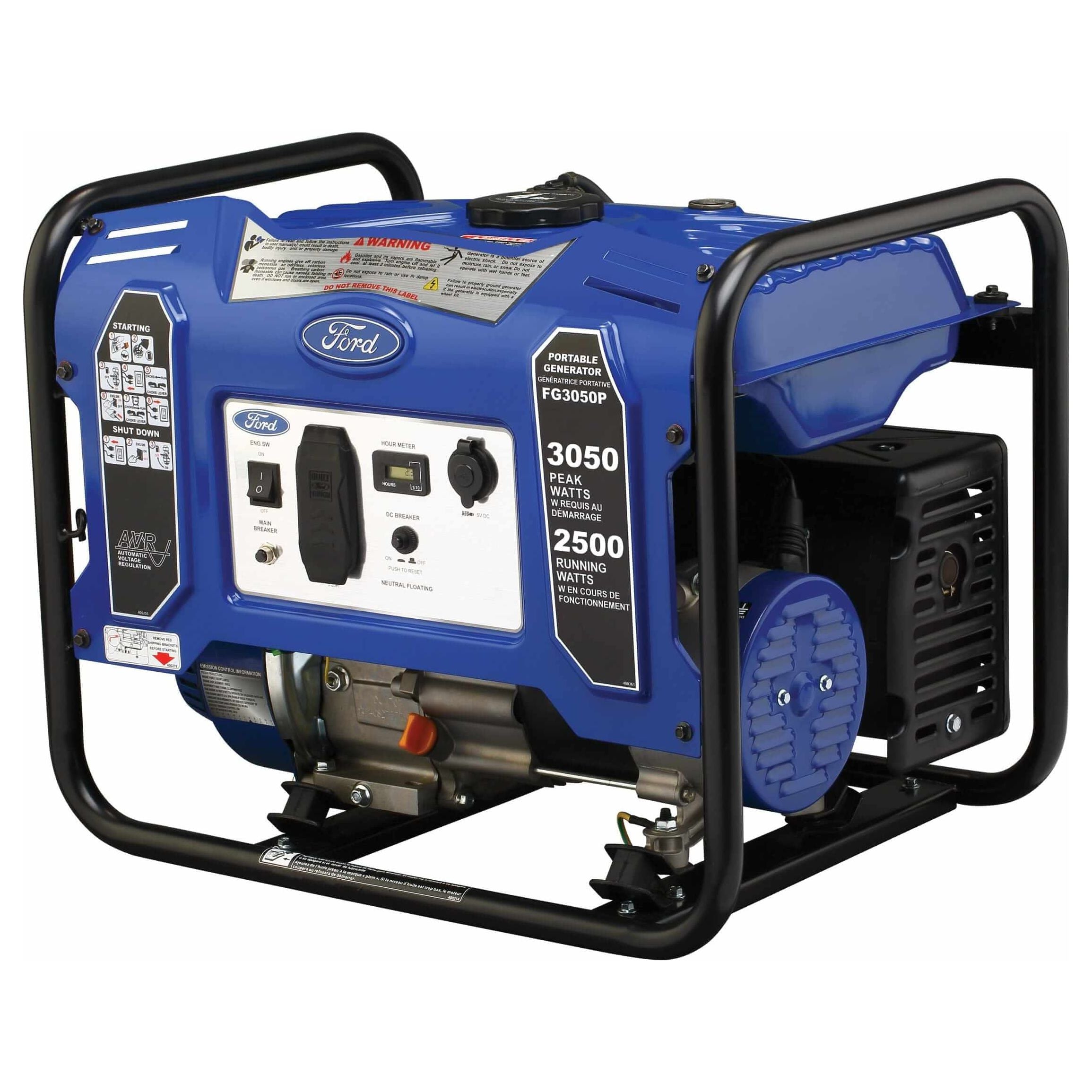 Ford Gas Generator Ford FG3050P 3050 Peak Watts/ 2500 Running Watts, 4-Stroke, 180cc OHV Portable Gas Powered Generator