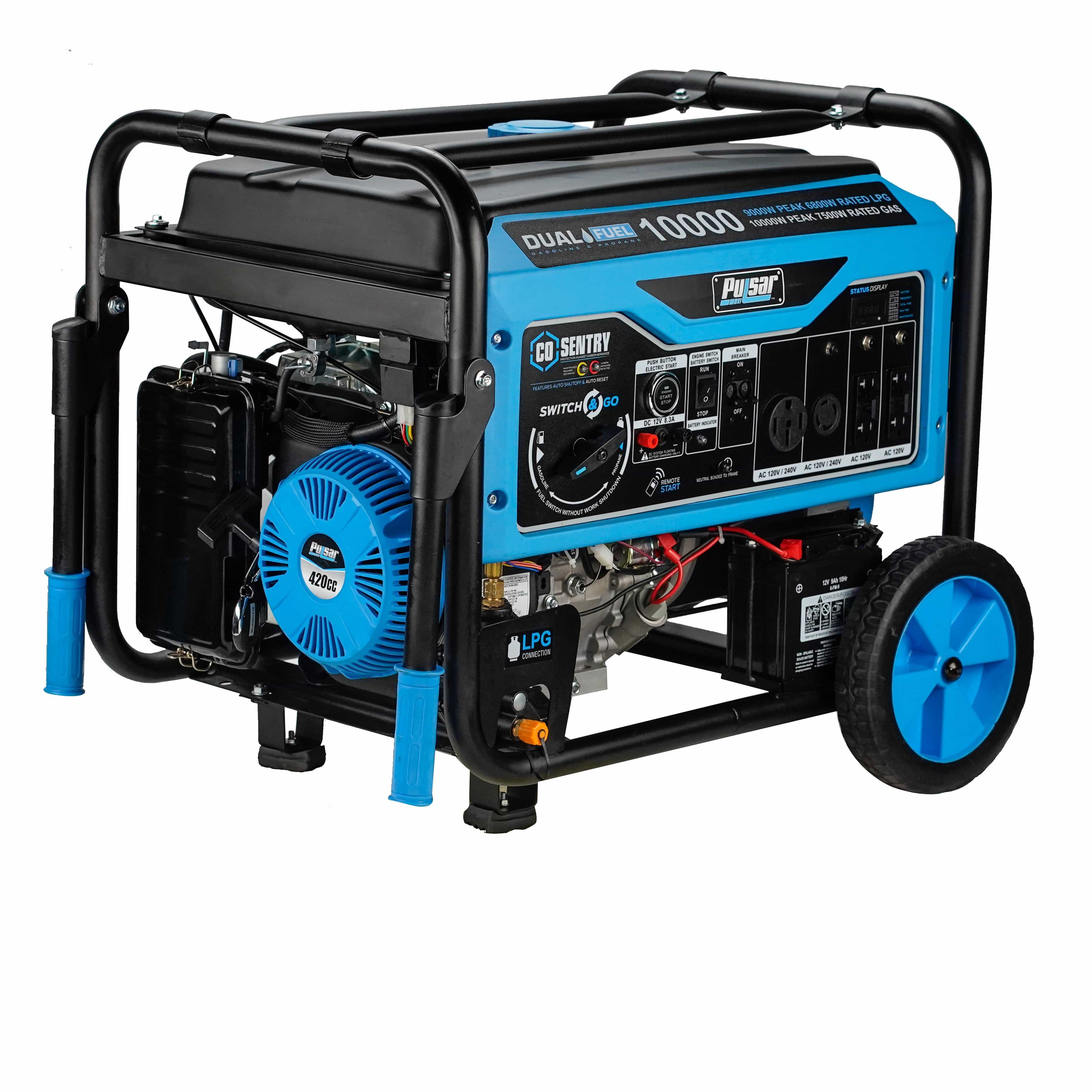 Pulsar Dual-Fuel Generator Pulsar PG10000BRCO 10,000 Watt Dual Fuel Generator with Recoil, Remote, Push Button Start & CO Alert