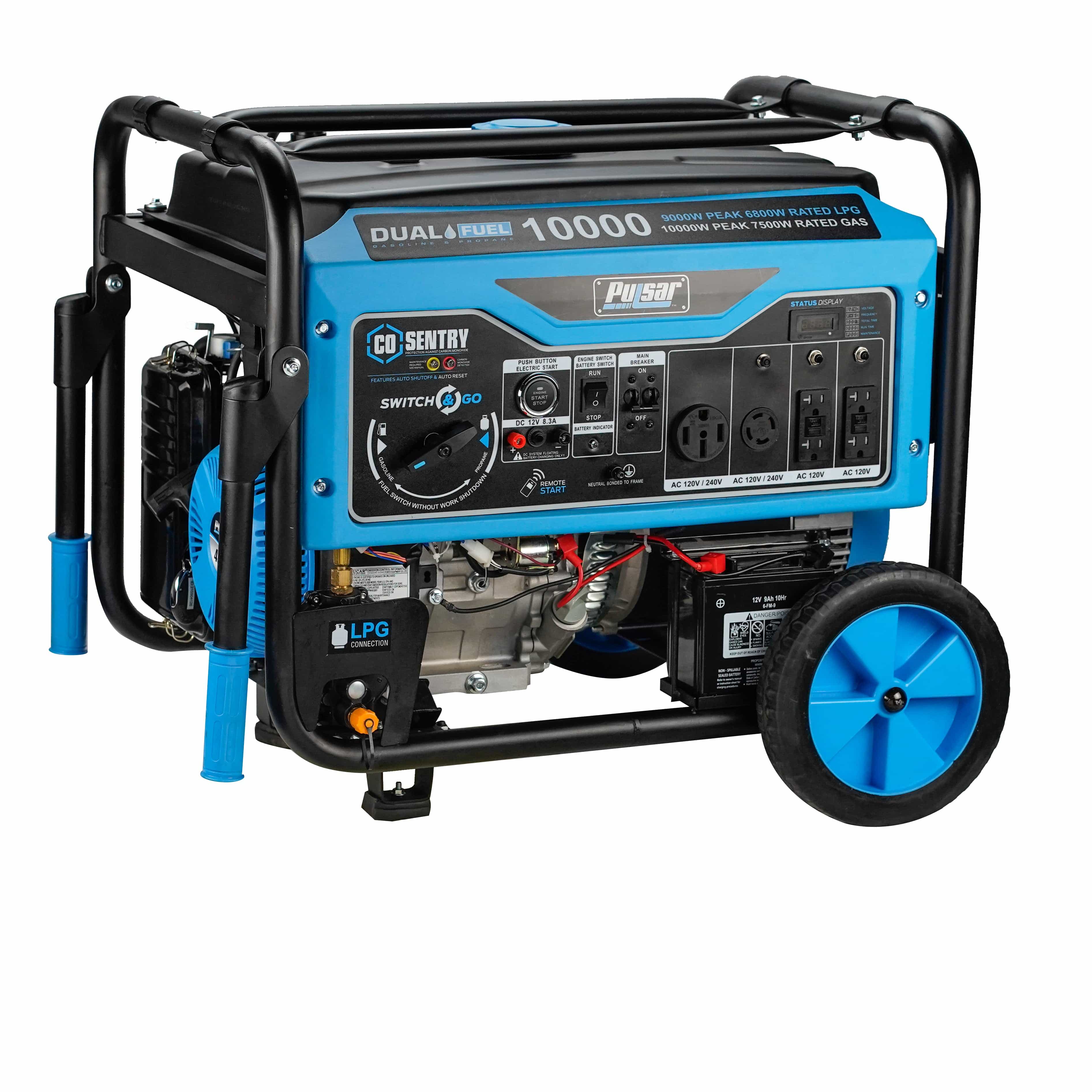 Pulsar Dual-Fuel Generator Pulsar PG10000BRCO 10,000 Watt Dual Fuel Generator with Recoil, Remote, Push Button Start & CO Alert