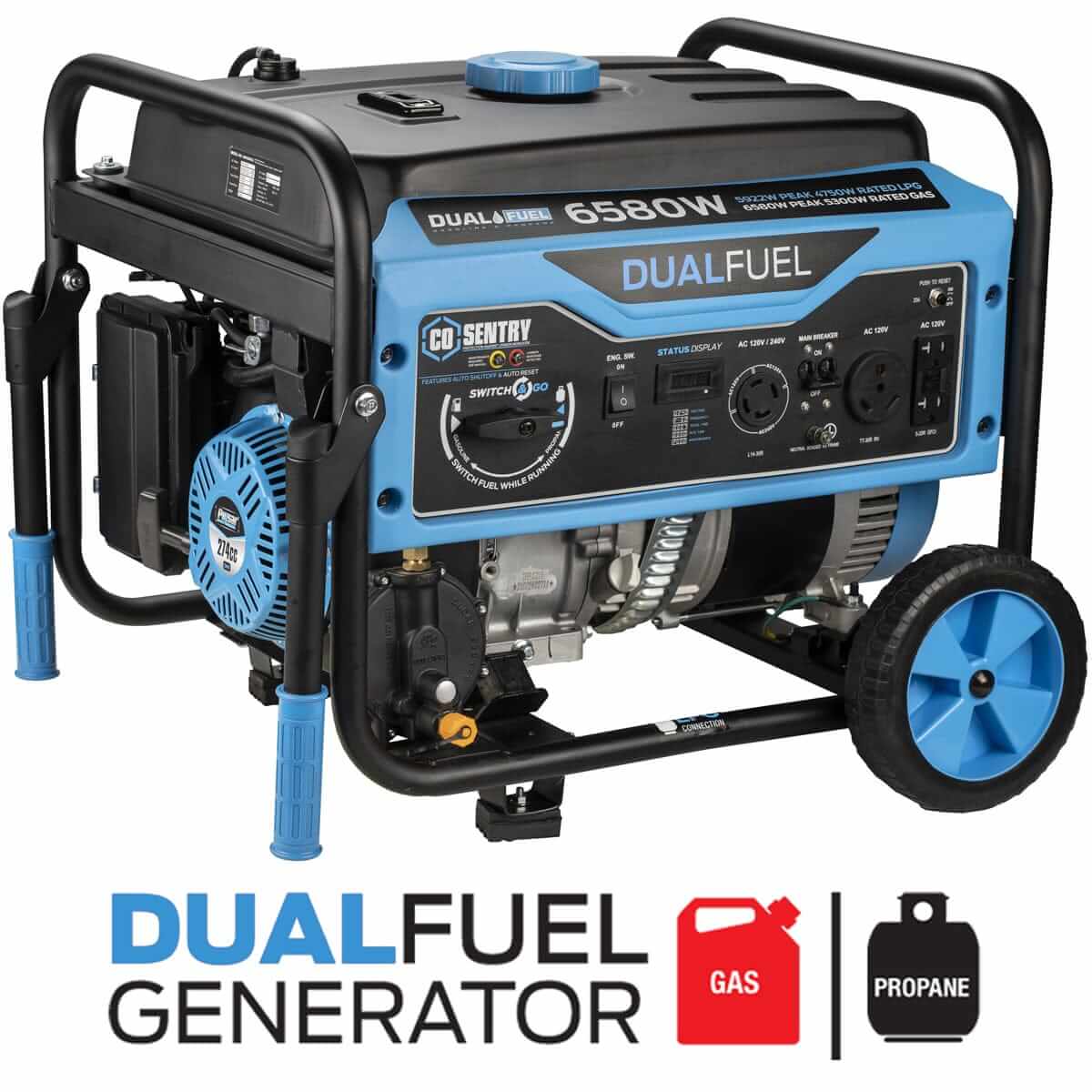 Pulsar Dual-Fuel Generator Pulsar PG6580BCO 6,580-Watt Dual-Fuel Portable Generator – CARB Complaint