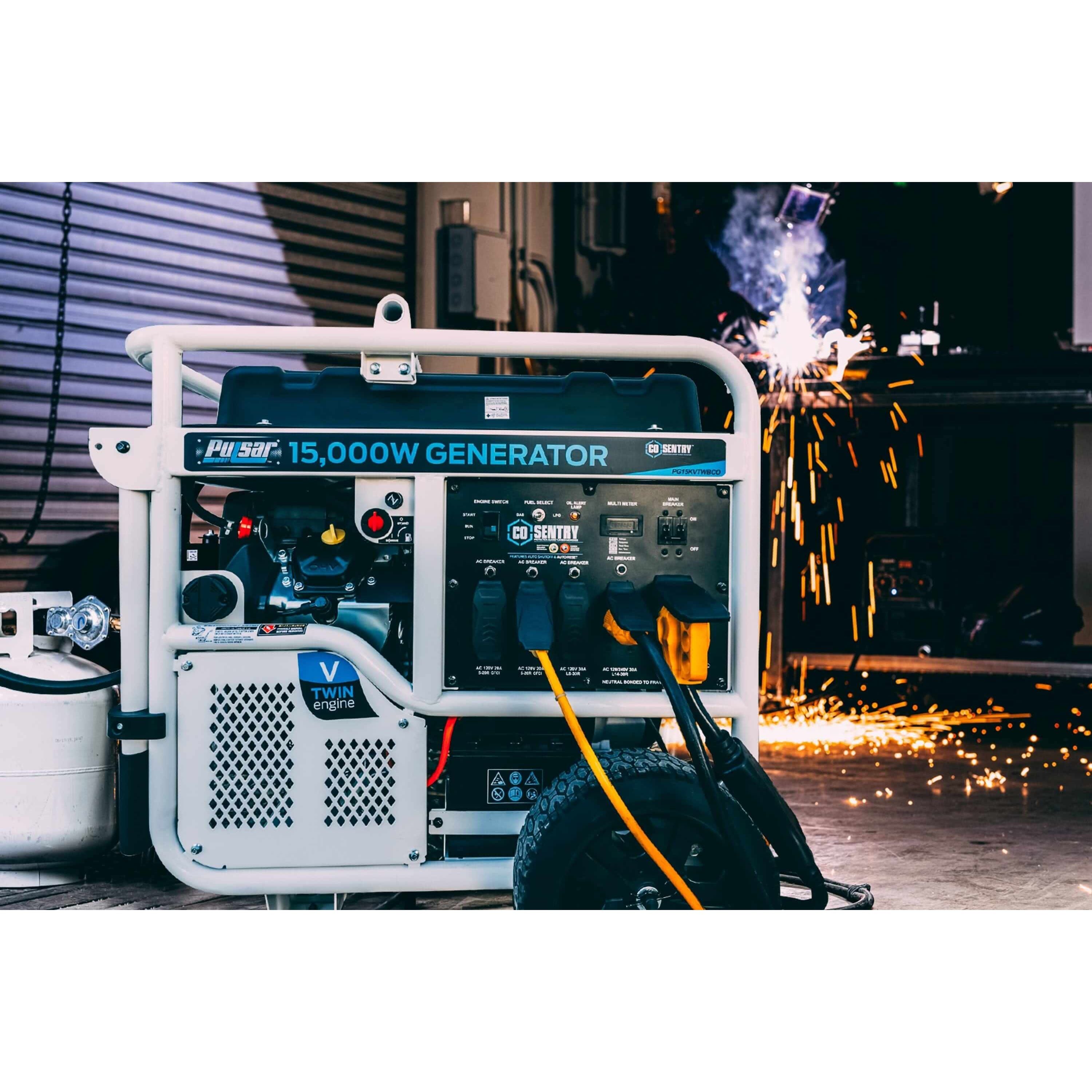 Pulsar generators Pulsar PG15KVTWBCO 15,000-Watt Dual-Fuel Portable Generator with Electric Start – CARB Compliant