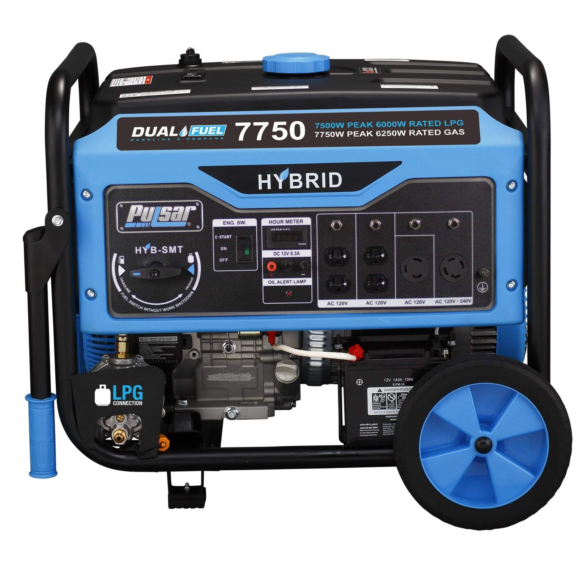 Pulsar generators Pulsar PG7750B 7750W PEAK 6250W RATED GAS/7500W PEAK 6000W RATED LPG, Dual Fuel Portable Generator with Switch & Go Capability