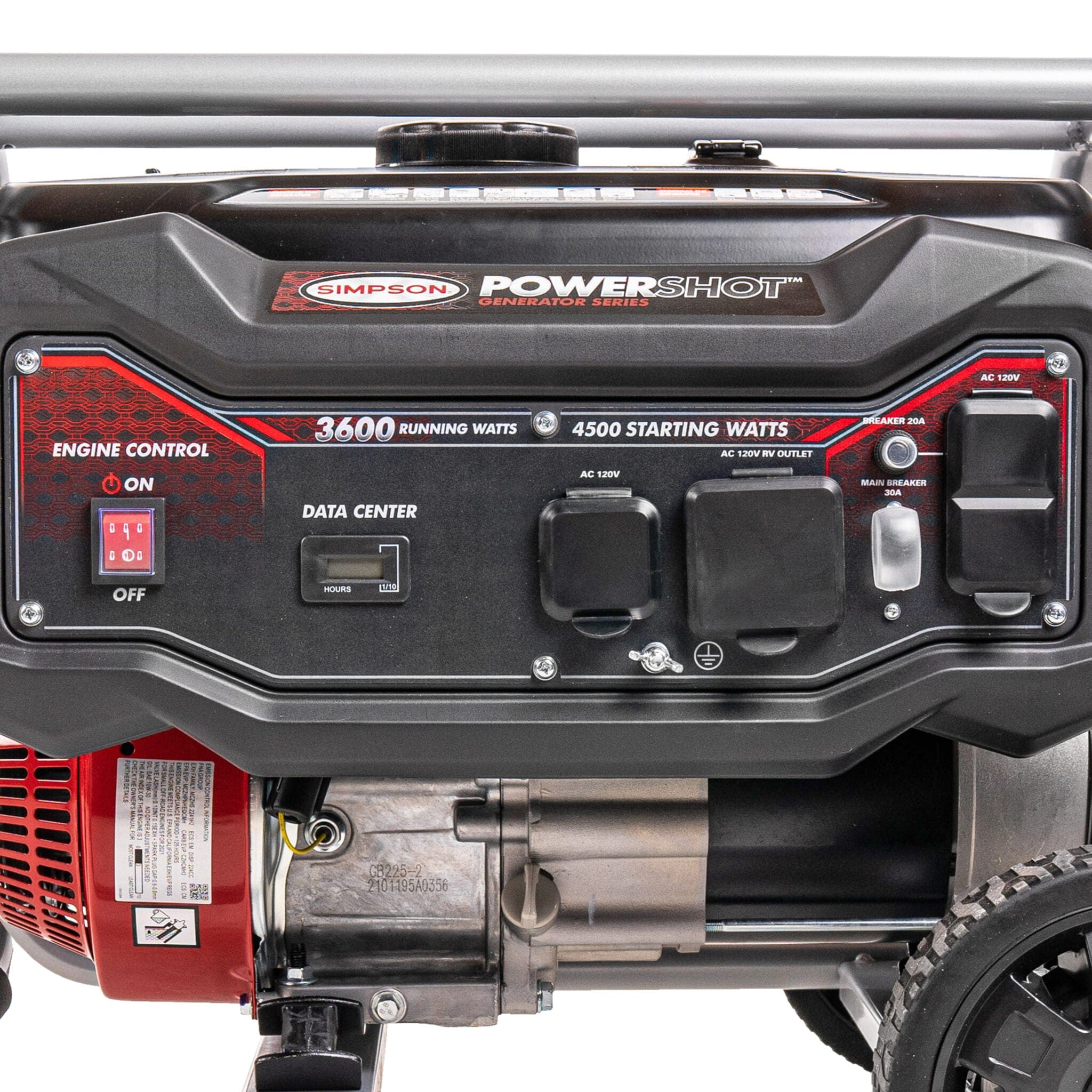 Simpson Gas Generator Simpson PowerShot 3600W Portable Generator SPG3645 Controls and ports