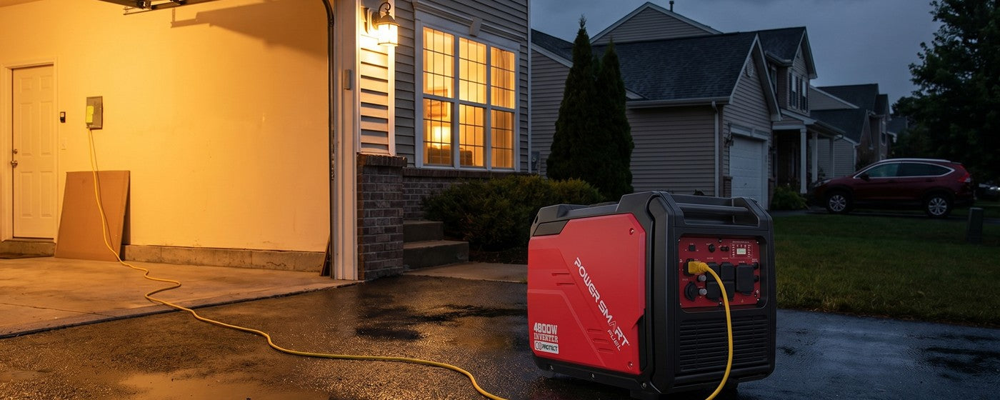 Affordable portable generator powering a home during a power outage