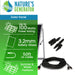 Promotional image for the Nature's Generator 100 Watt Monocrystalline solar panel kit shows its 3.2mm safety glass, 50-ft UL cable, and summer/winter angles with icons and text—panel and cable pictured.
