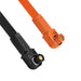 Two corrugated hoses (one black, one orange) with matching circular-pattern, ridged connectors from Nature's Generator—designed for easy connection to your 10kWh LiFePO4 solar battery in home backup or solar storage systems.