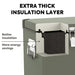 The image displays a cross-section of a green portable fridge freezer from ICECO Wholesale, highlighting its extra-thick insulation layer. Text reads "Extra Thick Insulation Layer," accompanied by arrows labeled "Better insulation" and "More energy savings." Visible metal hinges and handle further emphasize its sturdy design.