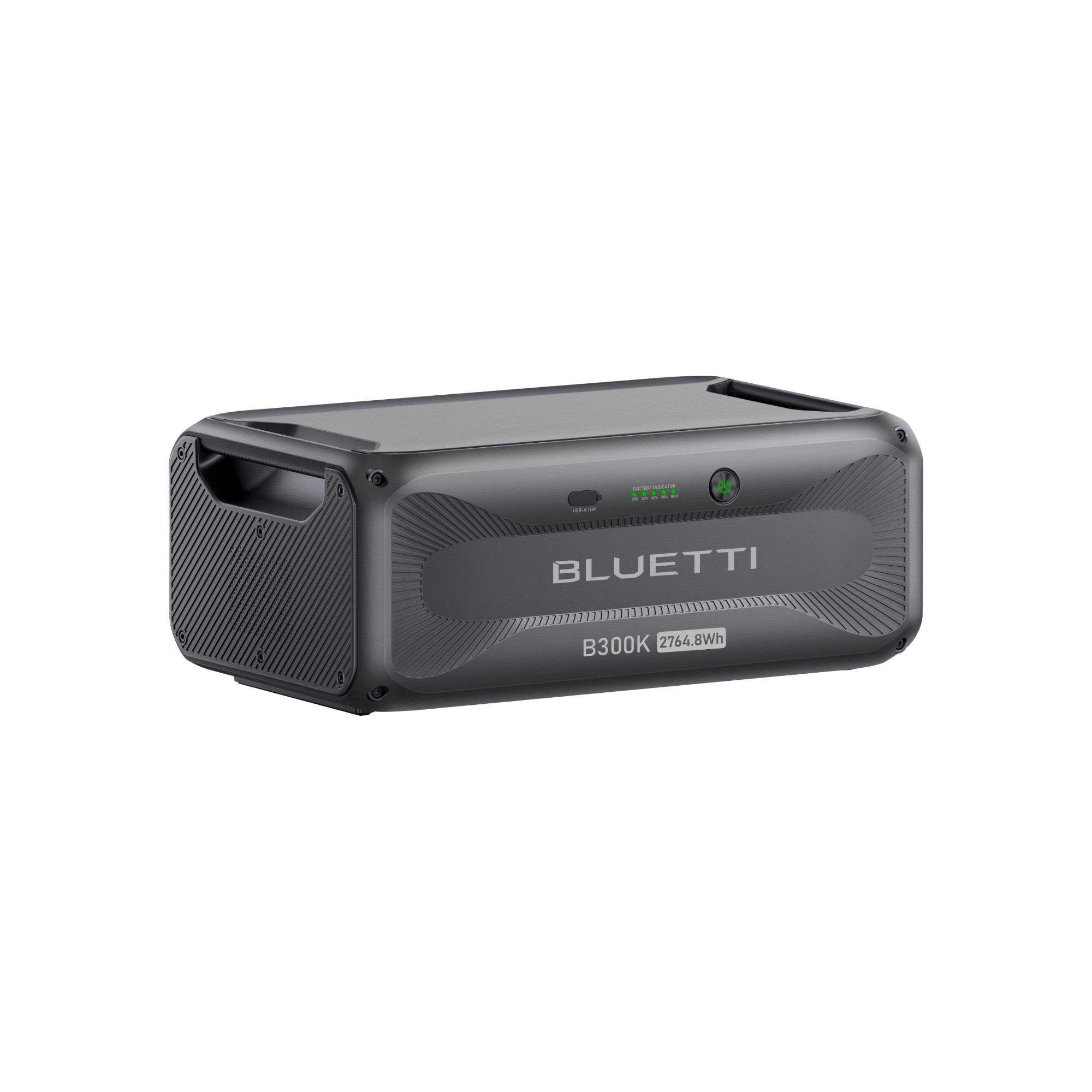 A rectangular, portable Bluetti B300K power station with a dark gray finish, handle cutouts on both sides, and visible buttons and indicator lights on the front panel, designed for seamless compatibility as a BLUETTI B300K Expansion Battery within the Apex300 system for reliable home backup power.