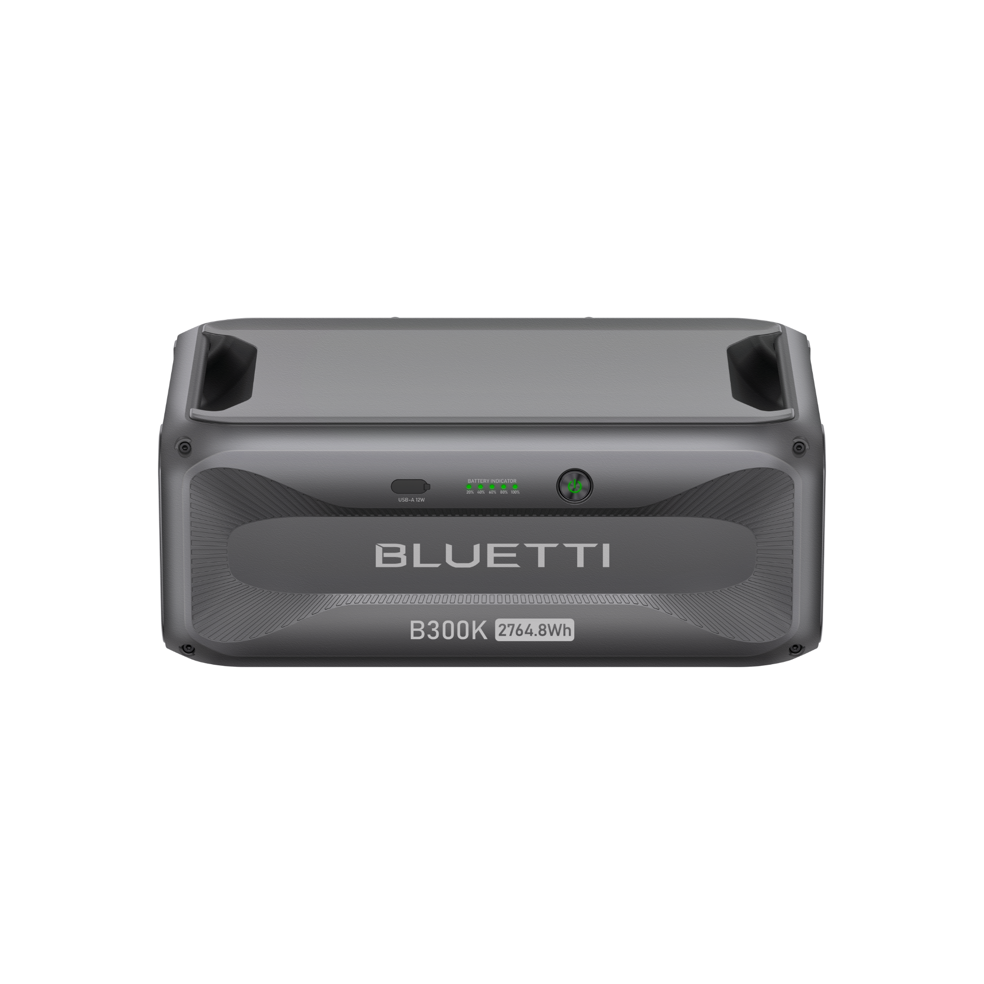 A rectangular, black Bluetti B300K portable power station with handles on each side, a power button, indicator lights, and “BLUETTI B300K 2764.8Wh” text on the front is placed against a plain white background—perfect for use as a home backup power solution or seamlessly pairing with your BLUETTI B300K Expansion Battery as part of the Apex300 expansion ecosystem.