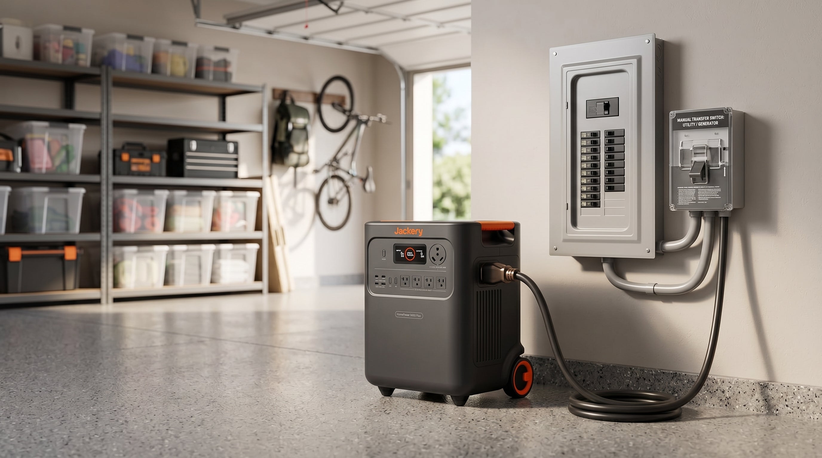 Jackery HomePower 3600 Plus + Manual Transfer Switch lifestyle image 1