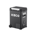 A portable black ICECO Wholesale 12 Volt Freezer with a silver handle, wheels on one side, and a control panel at the base. This upright cooler on a white background is ideal for use as a Pickup Truck Freezer.