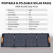 An ALLWEI US black foldable 200W monocrystalline solar panel with orange handles is shown extended. Specs above list 23.2% efficiency and dimensions of 94" x 22.2" unfolded, 25" x 22.2" folded.