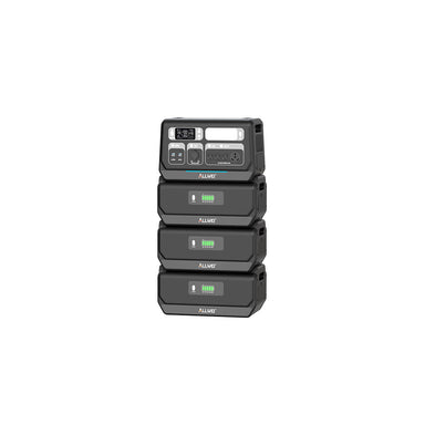 The ALLWEI US portable power station is solar compatible, featuring a top control unit and three stacked black LiFePO4 battery modules, each with an LED indicator and labeled "ALLWEI.