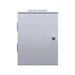 A closed, gray Bluetti metal cabinet featuring a central round knob, visible side hinges on the left, and a flat mounting bracket on top, set against a white background.
