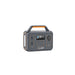The ALLWEI US portable lithium generator features a handle, digital display, two AC outlets, USB ports, a 12V car socket, and comes in a compact gray design with orange accents—ideal as a backup battery.