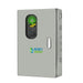 A gray Nature's Generator electrical panel with a metal handle, labeled switches, and a green indicator window is perfect as an automatic transfer switch for smooth home generator load management.