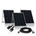Three rectangular 100 Watt monocrystalline solar panels with stands from Nature's Generator are shown with four electrical connectors and a coiled black cable, highlighting the key components of the Nature's Generator Power Panel solar kit.