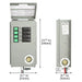 Front and side views of Nature's Generator gray 120V electrical panel with 4 circuits, numbered switches, outlet, and dimensions: 13 3/8 in (340 mm) H × 9 1/4 in (235 mm) W × 4 1/8 in (103 mm) D—ideal Transfer Switch Kit.
