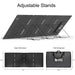 A Nature's Generator solar panel with multiple adjustable stands is shown, ideal for solar generators. It measures 97x36 inches open and folds to 36x24 inches. A branded carrying case with handles is also visible.