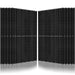 Eight black Nature's Generator solar panels are lined up upright, four on each side and angled outward, creating a sleek 10kW Solar Generator setup. A white background and reflective surface enhance the clean, modern appearance.