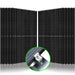 Twelve black Nature's Generator Monocrystalline Solar Panels are arranged in two angled rows, with a circular inset at the bottom center displaying a close-up of a Mount Rack attached to the edge of one panel.