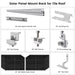 A labeled diagram displays components of a Nature's Generator Solar Panel Mount Rack for tile roofs, including rails, clamps, earthing clip, grounding lug, 410W solar panels, and tile hook—all arranged in an easy-to-follow grid.