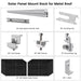 Diagram showing components for a Nature's Generator Solar Panel Mount Rack on a metal roof, including rails, clamps, earthing clip, grounding lug, L-foot, 410 Watt Monocrystalline Solar Panels—all labeled with names and installation angles.