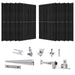 Ten large black monocrystalline solar panels by Nature's Generator are arranged in two rows at the top, with various silver solar panel mount rack components and rails displayed below on a white background.