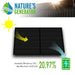A graphic displays a Nature's Generator monocrystalline solar panel with sunrays powering a green battery, featuring "Module Efficiency STC: 20.97%" and highlighting its 410-watt capacity.