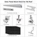 A diagram of Nature's Generator Solar Panel Mount Rack for tile roofs, showing rails, splice, earthing clip, end clamp, mid clamp, grounding lug, 4×410W monocrystalline solar panels, and tile hook—each labeled with quantities.