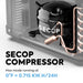 Close-up of an ICECO Wholesale compressor showcasing its visible copper tubing and robust construction. The text on the image states, "ICECO Compressor. Max mode running at 0°F ≈ 0.715 KW.H/24H." Displayed in a partially transparent casing for illustrative purposes, it includes a flexible side-opening lid for convenient access.