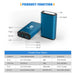 Diagram of the ACOPOWER high-capacity power bank portable power station with labeled ports and features: LED, LCD display, Type-C, DC OUT, QC 3.0, and AC outlets—ideal as a freezer battery or for Tesla Model 3/Y/X. Specs table included.