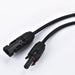 A close-up view of two black Nature's Generator electrical connectors attached to cables on a white background; these heavy duty extension cord connectors have pin and socket designs for secure fitting.