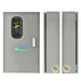 A gray Nature's Generator electrical power panel features a small window revealing circuit breakers, the brand logo, and side views with circular outlets plus multiple knockout holes for convenient backup power management.