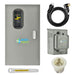 This Nature's Generator home backup generator features a gray electrical panel with display, black power cord, small gray box, white outlet, yellow-white warning label, and a reliable LiFePO4 battery.