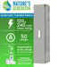 A Nature's Generator graphic shows an automatic transfer switch with backup power management: 120/240 volts, 50 amps, supports up to 24 circuits, and offers universal compatibility with most solar generators.