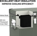 The cross-section of this ICECO Wholesale dual zone portable fridge reveals a green insulated container with a metal shell and a 60 mm thickened inner wall. Labels highlight its excellent heat insulation and improved cooling efficiency, powered by a SECOP compressor. Handles and latches adorn the exterior for convenience.