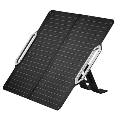 The ICECO Wholesale foldable solar panel offers 80W capacity with dual-section photovoltaic cells for enhanced conversion. Its angled design includes a built-in stand, and side handles provide easy portability.