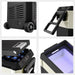 A collage features the ICECO Wholesale portable cooler: top left shows rear with wheels, top right highlights extended handle, bottom left displays open lid with bottles, and bottom right showcases interior lighting with dual-zone cooling for versatile storage.