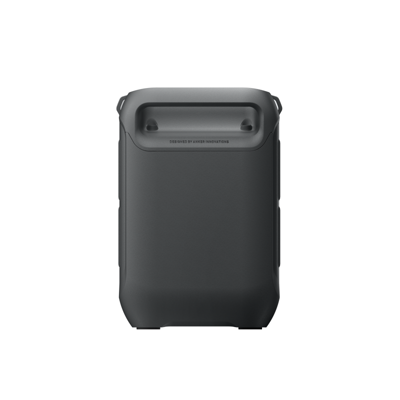 A dark gray, rectangular Anker protective case with rounded corners, a visible top hinge, and “DESIGNED BY ANKER INNOVATIONS” printed near the hinge. The smooth exterior features branding but no detailed product description.