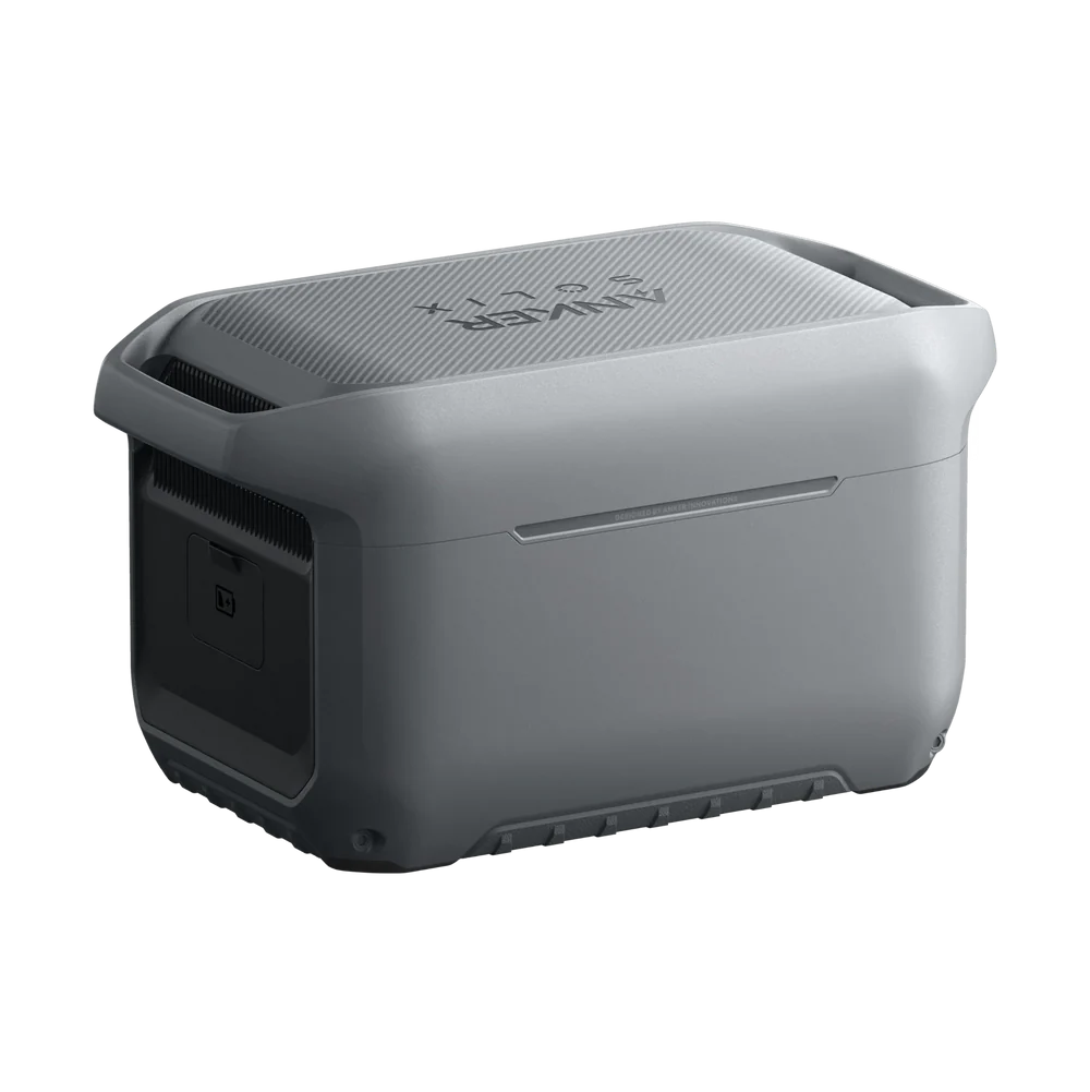 A gray, rectangular, hard-shell storage container with a textured lid, integrated handles on both ends, and a recessed latch area on one side. The word "Anker" is embossed on the lid.