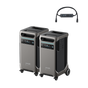 Displayed above are two Anker SOLIX F3800 portable power stations, celebrated for their sleek design and equipped with wheels for easy movement and prominent control panels. Portability is further enhanced by handles on top. Accompanying them is an accessory with a short cable, integrating seamlessly with this dual power hub system.