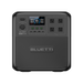 Front view of the Bluetti AC180T portable power station featuring four AC outlets, an LCD display with data readings, control buttons, and a prominent Bluetti logo on its textured panel.