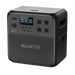 A black Bluetti portable power station featuring four AC outlets, an LCD display, ports on both the front and side panels, and a textured lower section. The Bluetti brand name is embossed on the front panel.